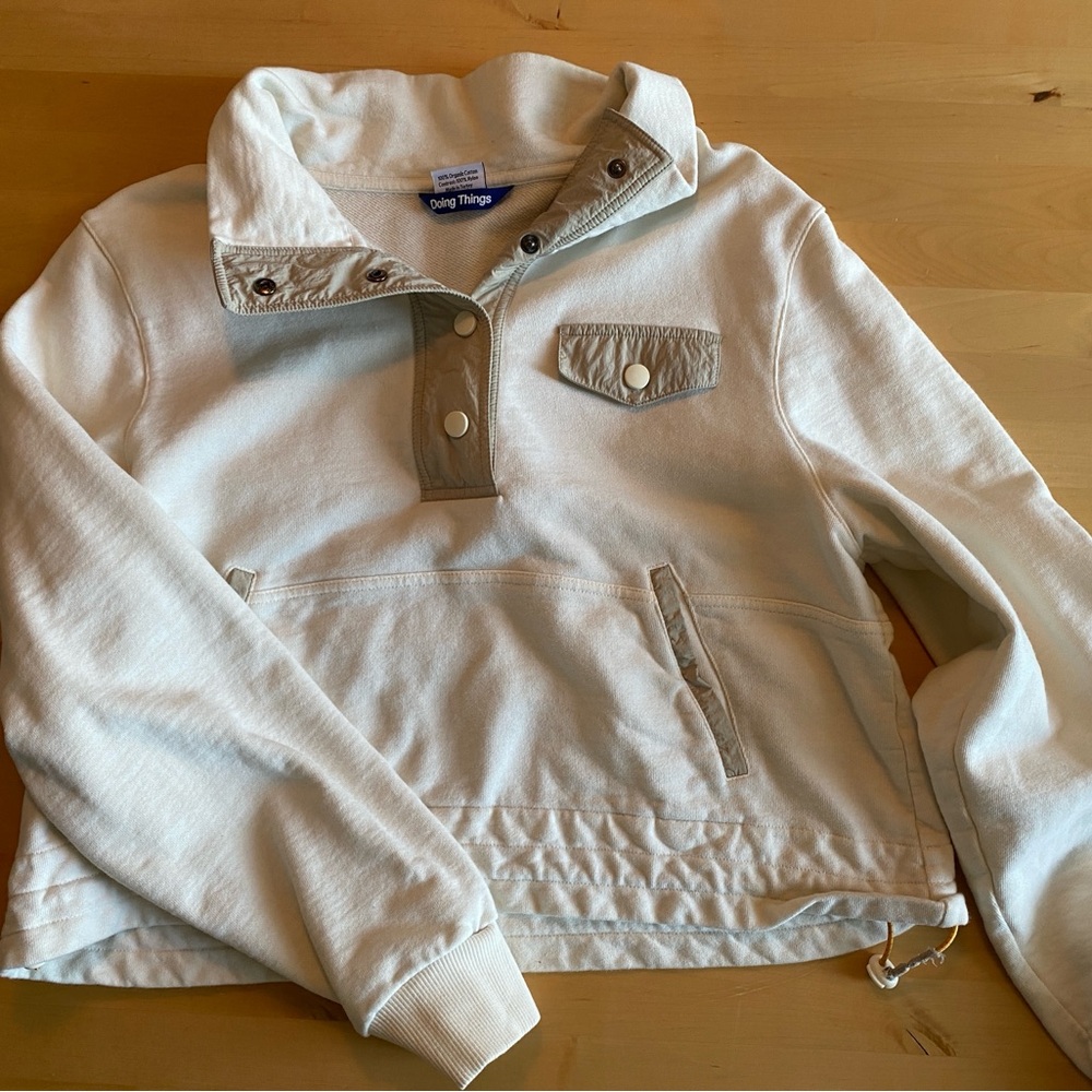 Outdoor Voices Cropped Cream Pullover with Button Details